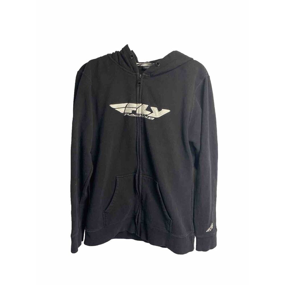 Fly Racing Mens Racing Jacket Full Zip Black Pockets Logo Cotton‎ Size Large